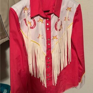 Western Fringe Shirt - Pink & White
